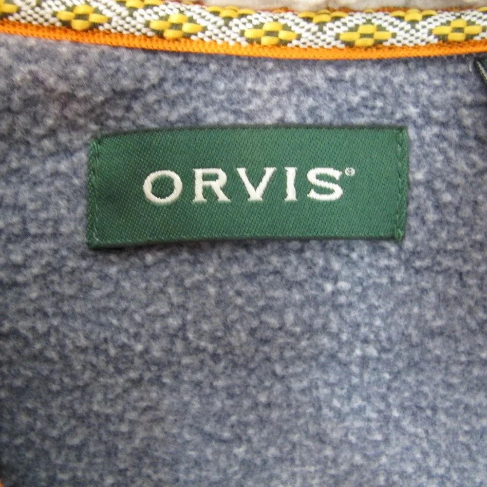 Orvis 1/4 Zip‎ Blue Pullover Fleece Sweater Sherpa Lined Collar Men's Large